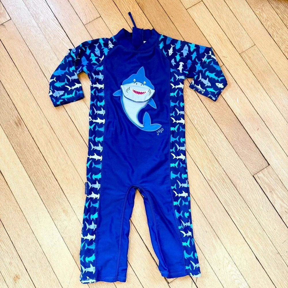 JoJo Maman Bebe Blue Shark Kids Swim Rashguard